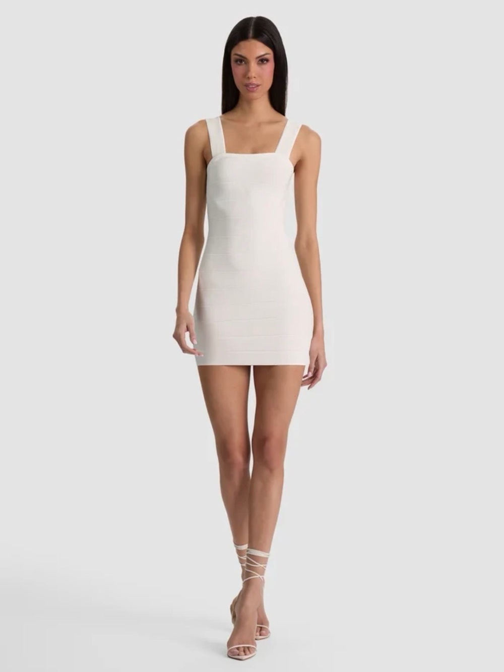 Alice + Olivia Jodie Bandage White Square-Neck Mini Bandage Dress